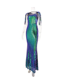Women Evening Gown Sexy Retro Green Sequins Dress Evening Dress