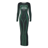 Women Dresses Winter Backless Slim Fit round-Neck Long-Sleeved Dress