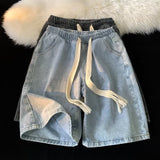 Men Jeans Light Blue Denim Shorts Summer Vintage Shorts