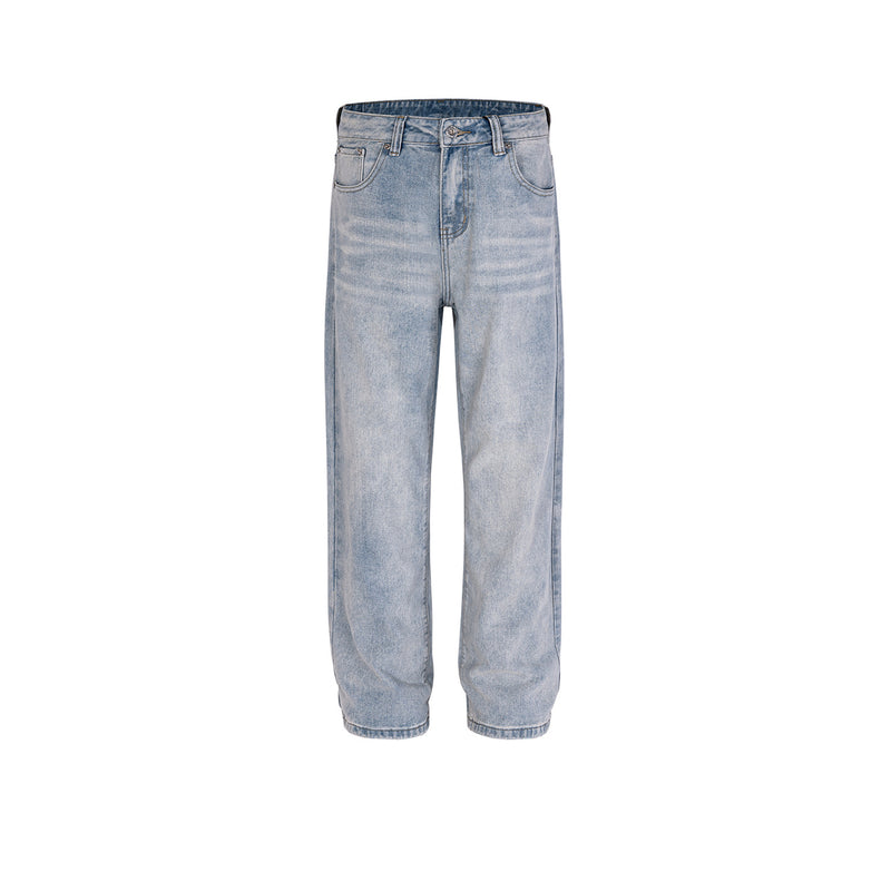 MIJKO Men Vintage Pants MIJKO Washed Old Trousers Straight High Street Blue Jeans