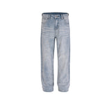 MIJKO Men Vintage Pants MIJKO Washed Old Trousers Straight High Street Blue Jeans