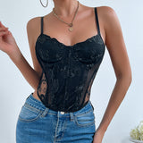 Women Party Tops Embroidery Mesh Sexy Sling Vest
