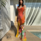 Women Dresses Summer Sexy Backless Printing Slip Dress