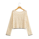 Women Sweater Knitwear Cutout Blouse Short Midriff Outfit Sun Protection Shirt Long Sleeve Bohemian Pullover Sweater