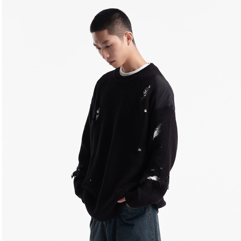 Unisex Winter Cotton Coat Perforated Hole Decoration round Neck Sweater