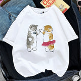 Kawaii Cat Women Print Funny T-shirt Girl Animal Y2K Fashion