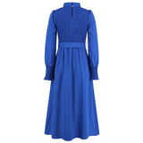 Women Date Dress Stand Collar Long Sleeve Skirt