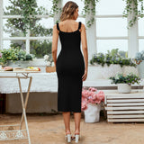 Women Dress V-neck Strap Sheath Dress Midi Dress