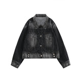 Unisex Jacket Vintage Top Washed Denim Jacket for Women Turn-down Collar Coat Spring and Autumn