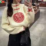 Women Knitwear Spring and Autumn Vintage Buckle Zipper Sweater Sweater