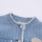 Women Jacket Striped Short Style Coat Autumn Leisure Loose Button Cardigan Top