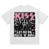 Mens Vintage Rock Band T-Shirt KISS Washed, Short Sleeve T-Shirt Crew Neck
