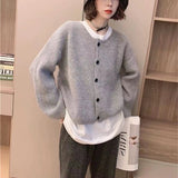 Women Knitted Cardigan Sweater Coat Autumn and Winter Loose round Neck Knitted Cardigan