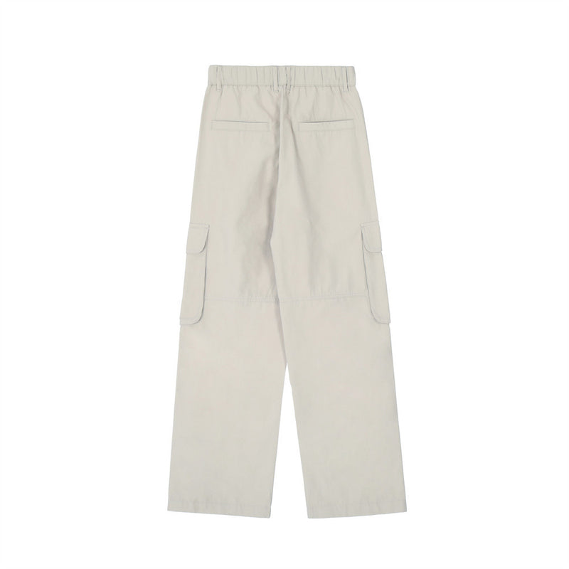 Men Sweatpants Solid Color Multi-Pocket Cargo Pants Loose Casual Straight-Leg Wide-Leg Pants