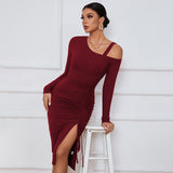 Women Dress off-Shoulder Autumn and Winter Sheath Long Sleeve Sexy Dress
