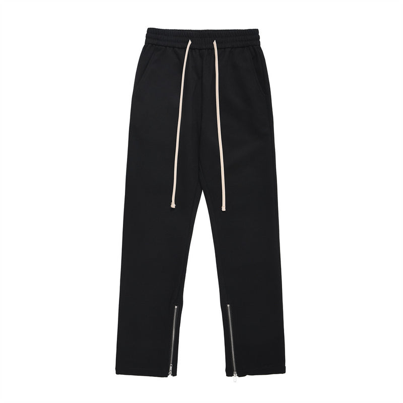 Men Sweatpants Simple Leg Zipper Casual Pants Loose Drawstring Elastic Waist Straight Sports Trousers