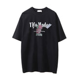 Men Vintage T-Shirt Rose Letter Print Washed and Worn Short Sleeve T-shirt