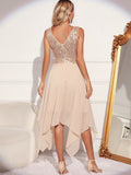 Women Evening Gown Sexy Retro Chiffon Stitching Green Sequins Dress