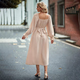 Women Dress Square Collar Long Sleeve Dress