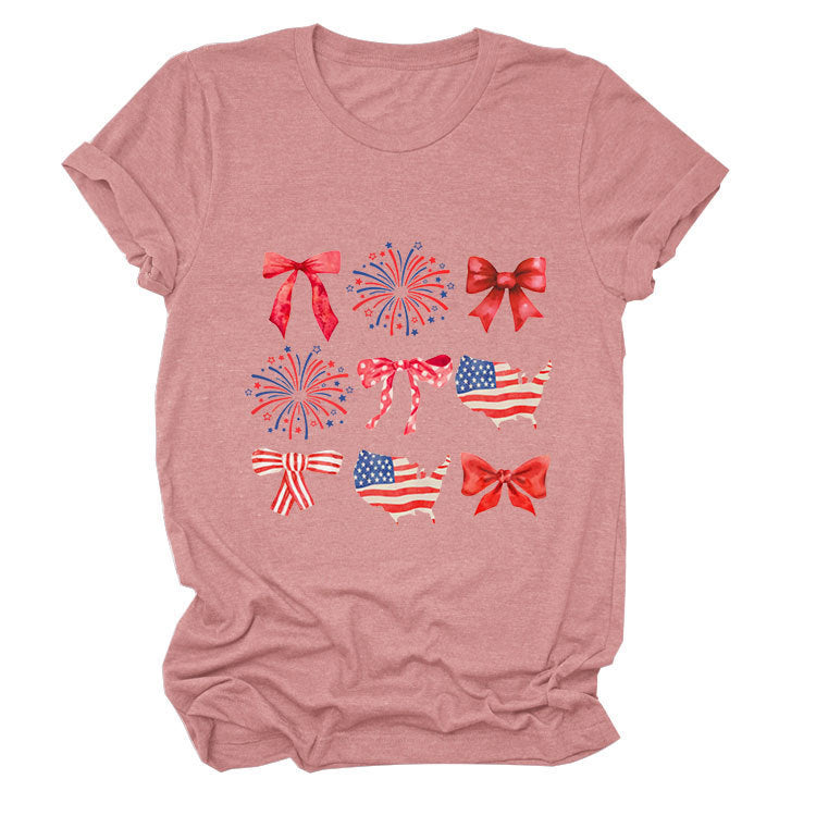 Summer T-shirt print picture bow fashion short sleeve