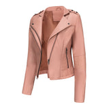 Red Leather Jacket Spring and Autumn Leather Women's Rivet Coat Zipper Leather Jacket