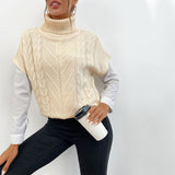 Women Knitted Sweater Autumn Turtleneck Sweater with Short Sleeves