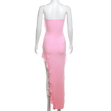 Women Dresses Summer Sexy Backless Slit Tassel Dress (Bla0420)