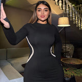 Women Dresses Fall Slim Fit round-Neck Long-Sleeved Dress