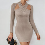 Women Dress Sexy Winter Hollow Knitted Slim Sheath Dress