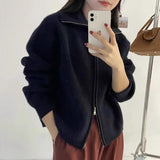 Women Knitwear Autumn and Winter Zipper Turtleneck Sweater Loose Knitted Cardigan