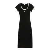 Women Dresses Embroidered Sheath Dress U Neck Short Sleeve