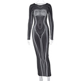 Women Dresses Winter Backless Slim Fit round-Neck Long-Sleeved Dress