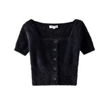 Women Sweater Knitwear Square Collar Short Sleeve T-shirt Spring and Summer Single-Breasted Top