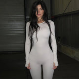 Women Jumpsuit Spring Slim-Fitting round Neck Long Sleeve Jumpsuit