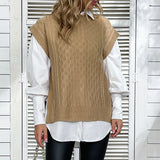 Women Knitted Sweater Autumn Solid Color Twist Knitted Vest