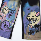 Men Sweatpants Cartoon Graffiti Printing Straight Casual Pants Men Loose-Fitting Wide-Leg Trousers