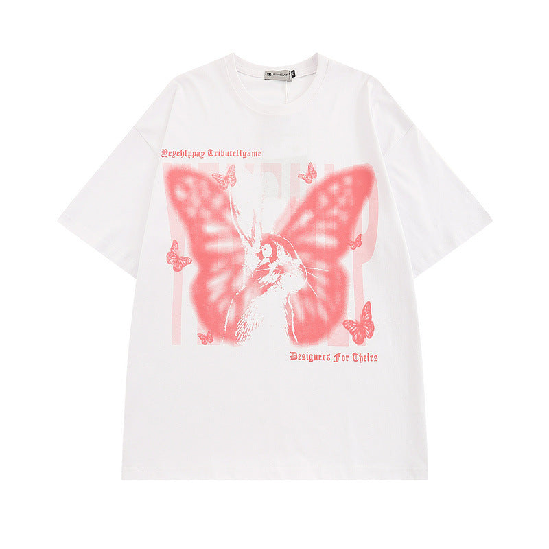 Men T Shirt Hip Hop Fun Butterfly Graffiti Couple Short Sleeve T-shirt