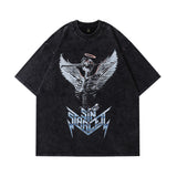 Men T Shirt Hip Hop Print Washed Short Sleeve T-shirt