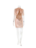 Women's Evening Gown Sexy Sheer Mesh Stitching Sequins Dress Evening Dress