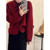 Women Knitted Cardigan Sweater Coat Female Autumn Loose Knitted Cardigan Bow Top