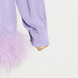 Women Dresses Short Skirt Spring Lapel Feather Long Sleeve Dress (Qymy0409)