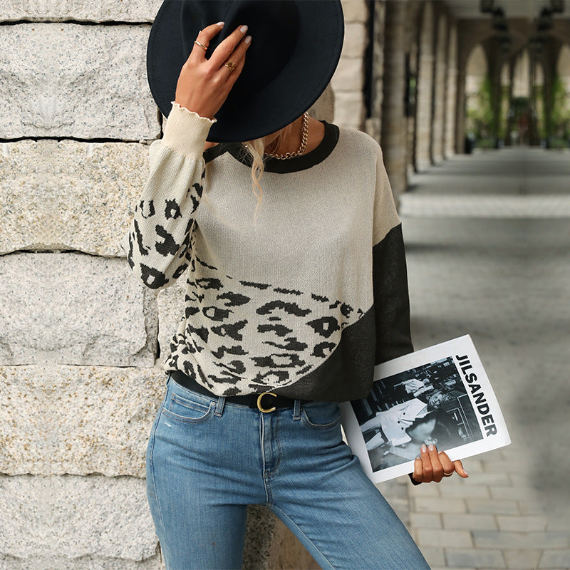 Women Knitted Sweater Fall Color-Blocking Long Sleeve Hollow out Sweater