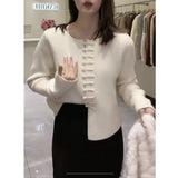 Women Knitwear Autumn Winter Retro round Neck Sweater Women's Knitted Cardigan