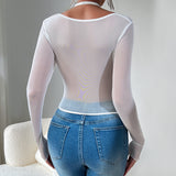 Women Party Tops Long-Sleeved T-shirt Steel Ring Fishbone Waist Top
