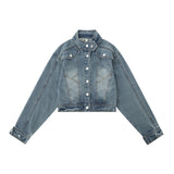 Women Jacket Distressed Short Denim Jacket Autumn Leisure Stand Collar Denim Clothes Jacket
