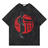 Washed retro T-shirt street print cotton short sleeves