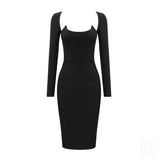 Women Evening Dress Long Sleeve Bandage One-Piece Dress Elegant Slim Dress