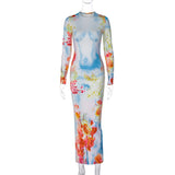 Women Dresses Summer Slim Fit round Neck Long Sleeves Dress