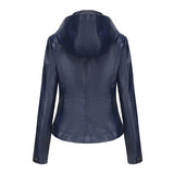 Red Leather Jacket Spring and Autumn Hooded Leather Coat Women's Detachable Hat Windproof Jacket