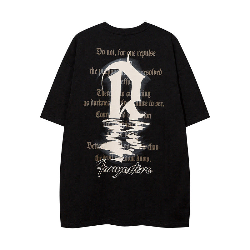 Men T Shirt Retro Alphabet Graffiti Printing Short Sleeve T-shirt